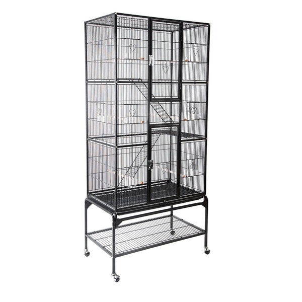 Salesbay Rolling Large Bird Cage Cockatiel Parrot w/Detachable Stand Ladder Storage Perch Wws