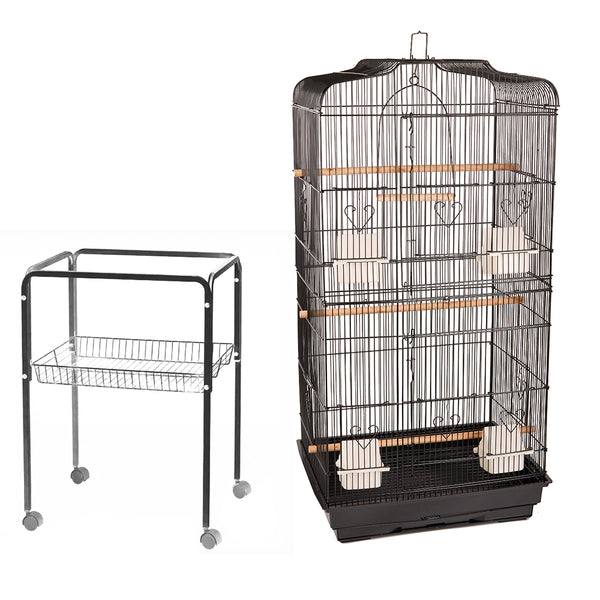 Pet Bird Cage with stand Parrot Aviary Canary Budgie Finch Perch Black Portable Metal