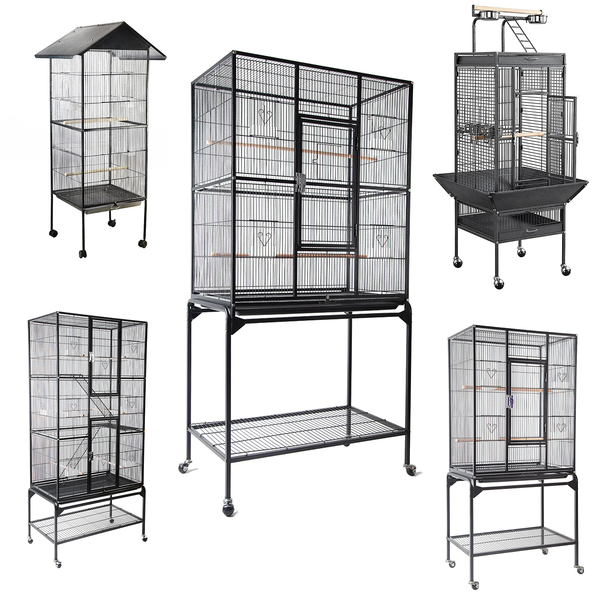Rolling Large Bird Cage Cockatiel Conure Aviary w/Detachable stand Storage Perch