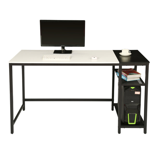 FORET Computer Desk With 2 Tier Shelves Home Office Writing Study Table White Black Metal