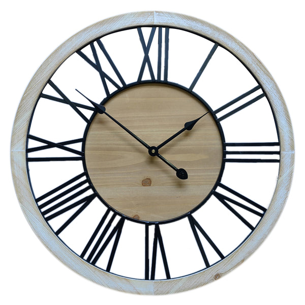 Roman Wall Clock Vintage Metal Wood Silent Morden Home Decor Non Ticking 60cm