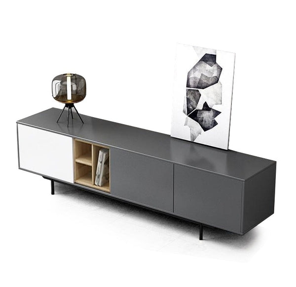 Foret TV Cabinet Stand Entertainment Unit Storage Open Shelf Modern 180cm Grey Dark