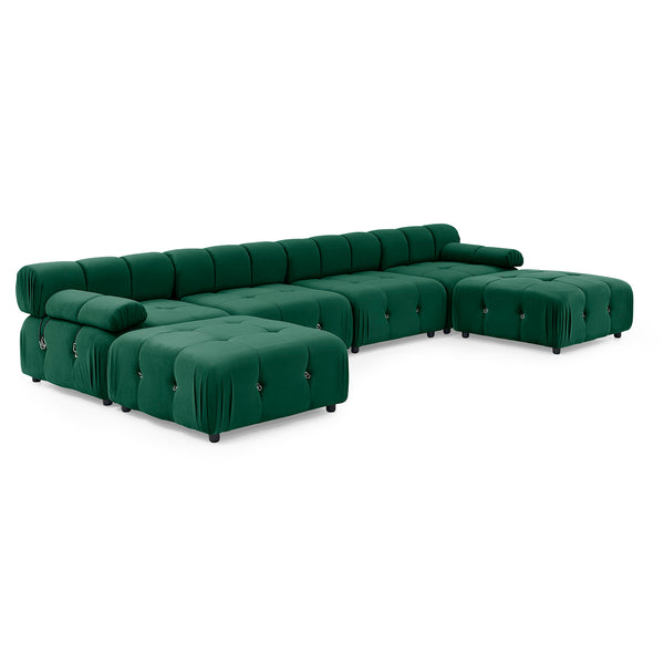 Foret 6 Seater Sofa Modular Arm Ottoman Tufted Velvet Lounge Couch Chaise Green