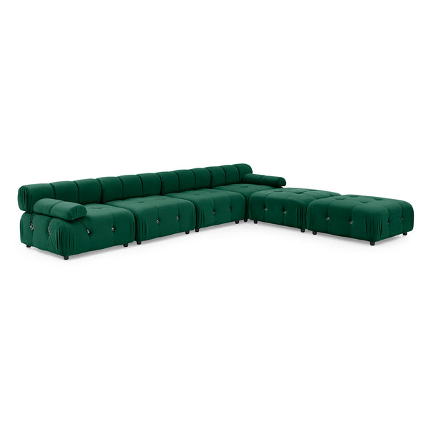 Foret 6 Seater Arm Sofa Modular Ottoman Velvet Tufted Lounge Couch Chaise Green