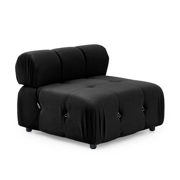 Foret 1pc Armless Seat Modular Extension Lounge Couch Tufted Velvet Sofa Black
