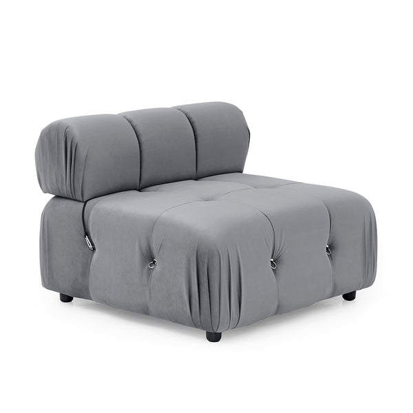 Foret 1pc Armless Seat Modular Extension Lounge Tufted Velvet Sofa Light Grey