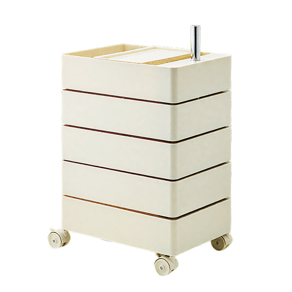 FORET 5 Tier Utility Rolling Storage Cart Cabinet Side-Pull Drawers Wheels Cream
