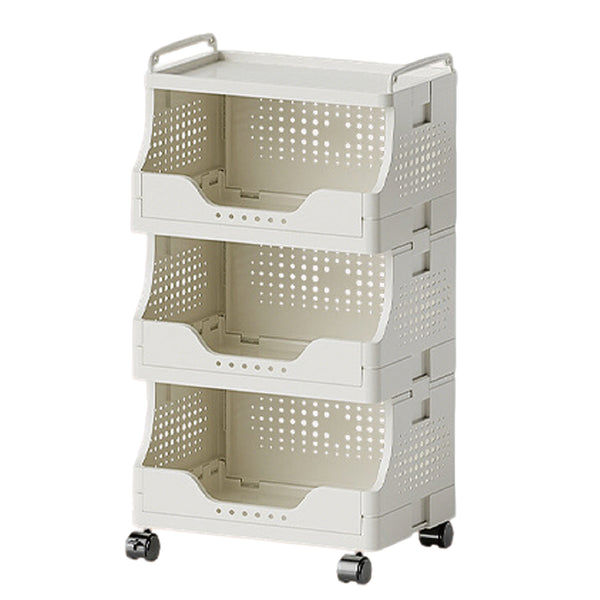 FORET Foldable 4-Tier Trolly Storage Cabinet Open Basket Organizer Wheels Cream