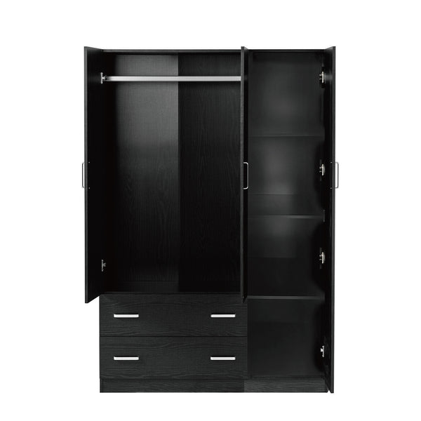 Foret Cabinet Wardrobe Clothes Rack Bedroom Storage Shelf Organiser BLACK 3 Doors