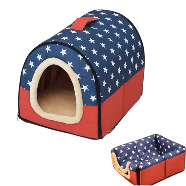 Pet Dog House Kennel Soft Igloo Bed Cave Cat Doggy Puppy Warm Cushion Fold M