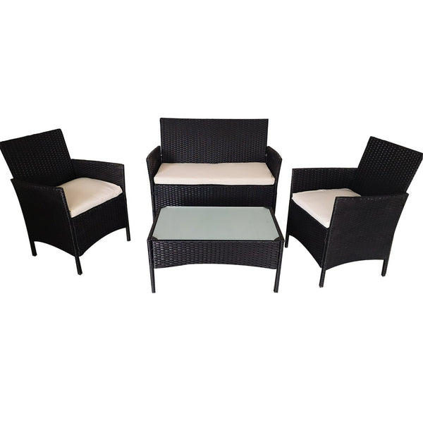 Elora 4pc Lounge Dining Set Outdoor Furniture Rattan Wicker Chair Table Garden Patio Balcony Wws