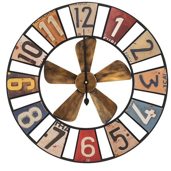 Salesbay 60cm Vintage Windmill Wall Clock Silent Metal Rustic Industrial Home