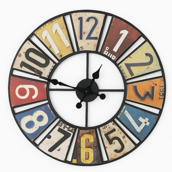 Salesbay 60cm Silent Wall Clock Retro Industrial Colourful Metal Gear Style