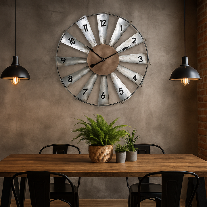 Salesbay 60cm Silent Wall Clock Windmill Industrial Rustic Metal Vinta