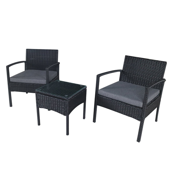 Elora 3pc Lounge Set Outdoor Furniture Rattan Wicker Chair Tempered Glass Coffee Table Garden Patio Balcony Wws