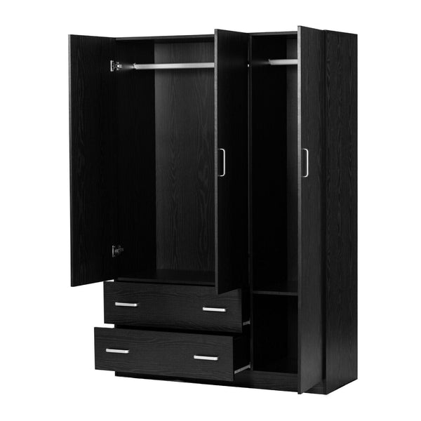 FORET 3 DOOR Wardrobe Clothes Storage Cabinet Organizer Drawer Hanging Rod BK