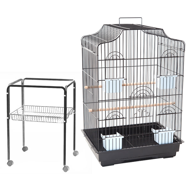 Pet Bird Cage with stand Parrot Aviary Canary Budgie Finch Perch Black Portable Metal