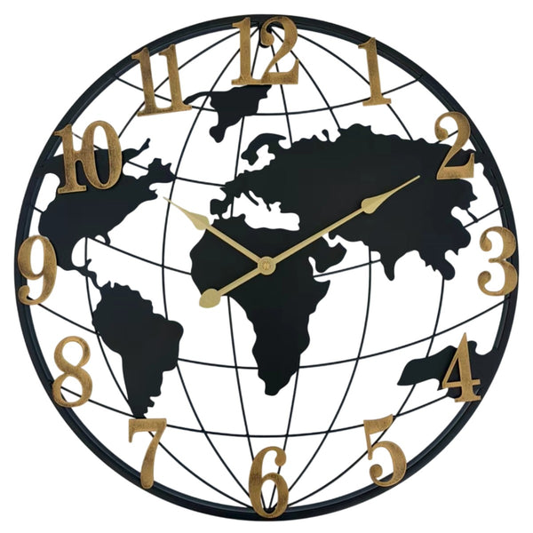 Salesbay 60cm World Map Wall Clock Silent Metal Globe Design Home Office Decor