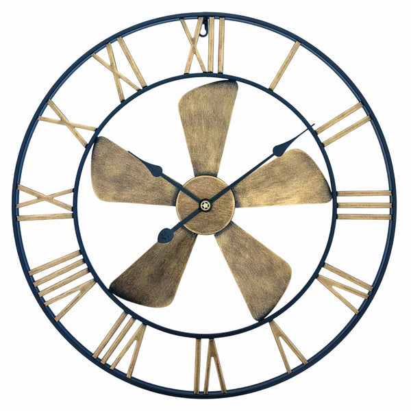 Salesbay 60cm Silent Roman Windmill Wall Clock Vintage Industrial Metal Fan Gear