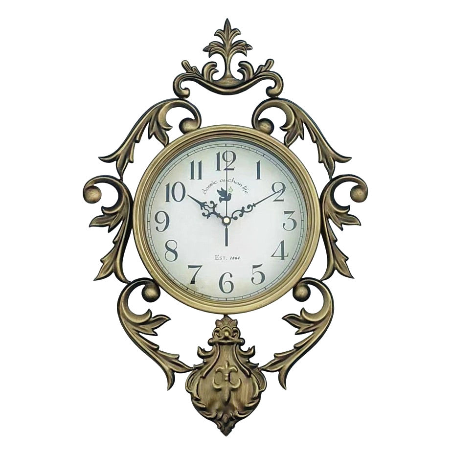 Salesbay Vintage Bronze Wall Clock Ornate Antique Style Silent Quartz