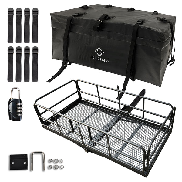 Elora 500Lbs Folding Hitch-Mount Carrier Cargo Luggage Basket Rack Travel Bag