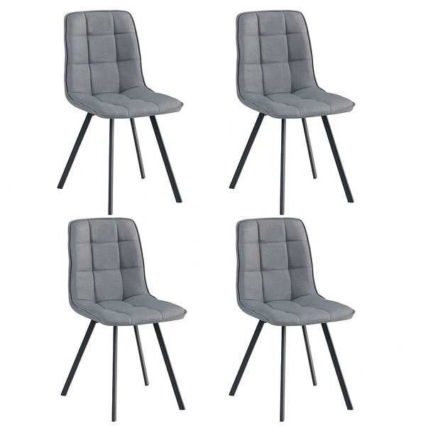 Foret 4PCS Grey Dining Chairs Modern Fabric Upholstered Seat Black Metal Legs