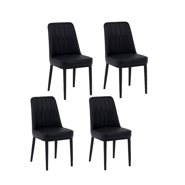 Foret Fabric Dining Chairs Grey Upholstered Seat Black Metal Legs Modern 4PCS