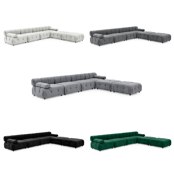 Foret 6 Seater Arm Sofa Modular Ottoman Velvet Tufted Lounge Couch Chaise 5 Colors