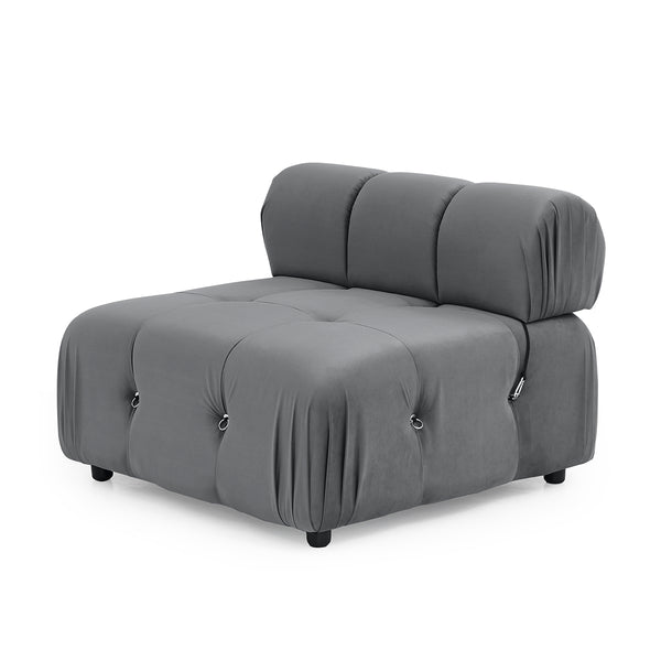 Foret 1pc Armless Seat Modular Extension Lounge Couch Tufted Velvet Sofa Dark Grey