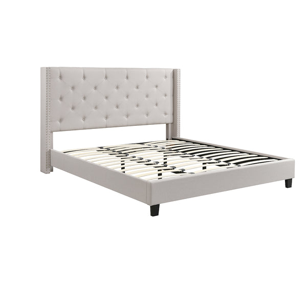 Foret Bed Frame Queen King Size Mattress Base Platform Fabric Wooden Sleep Beds