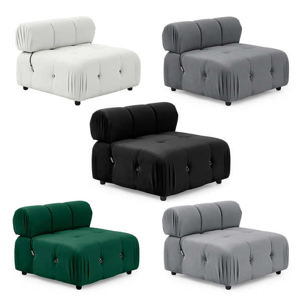 Foret 1pc Armless Seat Modular Extension Lounge Couch Tufted Velvet Sofa 5 Colors