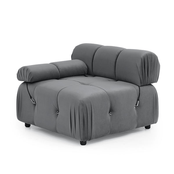 Foret 1 pc Arm Seat Modular Tufted Velvet Sofa Lounge Couch Furniture Dark Grey