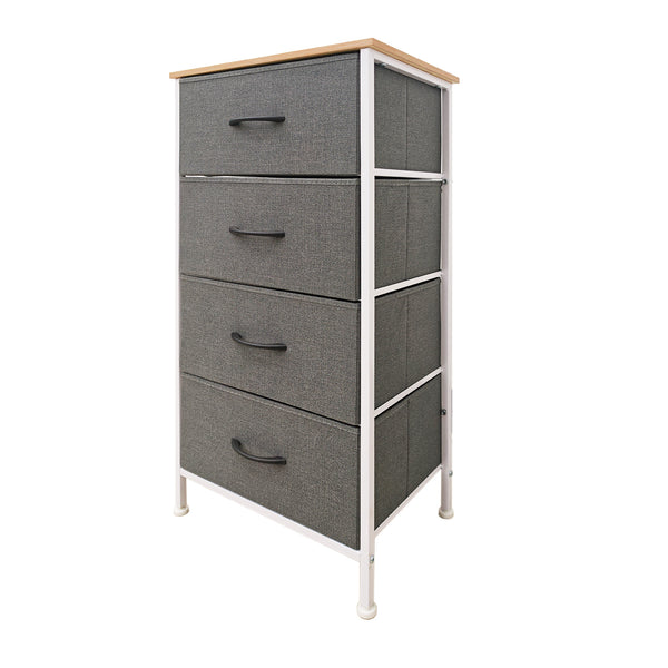 Foret Chest of 4 Drawers Storage Cabinet Tower Dresser Wood Top Tallboy Organizer