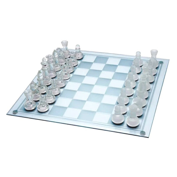 Salesbay Glass Chess Set Extra Large 35 x 35 cm Board Elegant Clear Frosted Game Set Wws