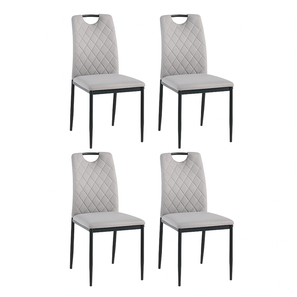 Foret 4 Pcs Grey Fabric Dining Chairs Diamond Stitch Back with Handle Metal Legs