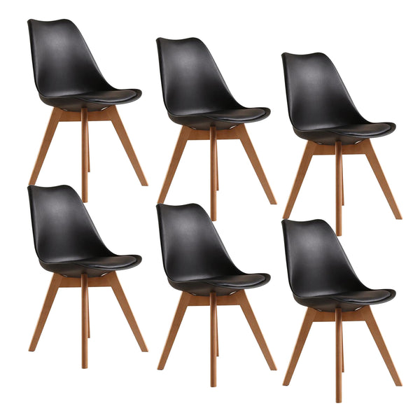 Padded Retro Replica 6 Dining Chairs Cafe Kitchen Beech Chair Cafe Kitchen Black