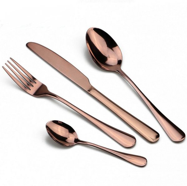 Salesbay Cutlery Set Rose Gold 16 pcs Stainless Steel Knife Fork Spoon Stylish Teaspoon Kitchen Wws