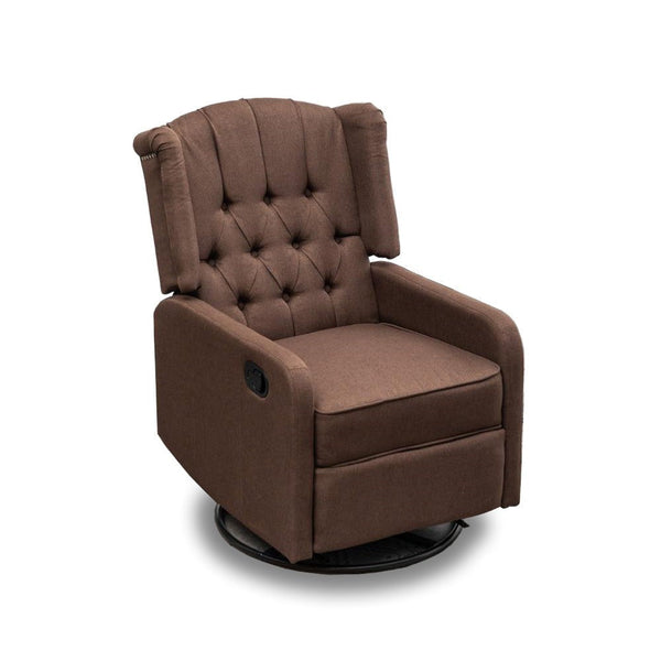 Foret 1 Seater Armchair Lounge Recliner Swivel Chair Footrest Sofa Fabric Brown Studs Wws