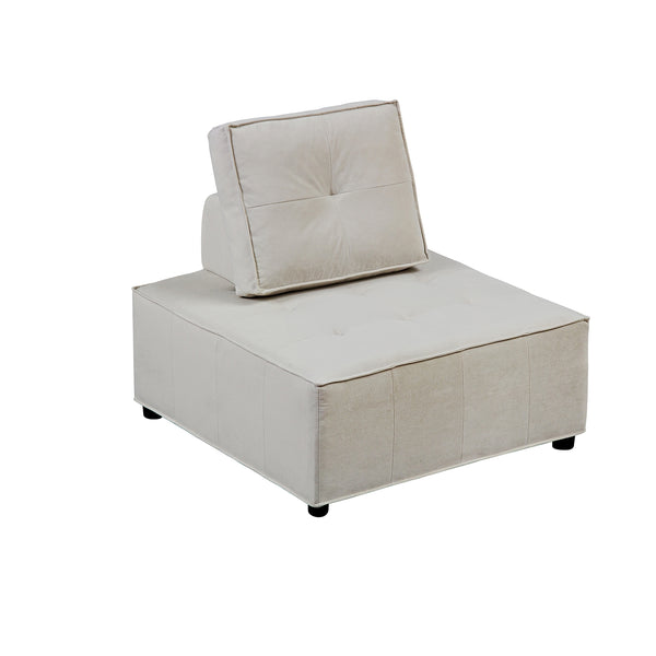 Foret 1pc Armless Seat Modular Extension Ottoman Couch Velvet Fabrics Sofa Beige