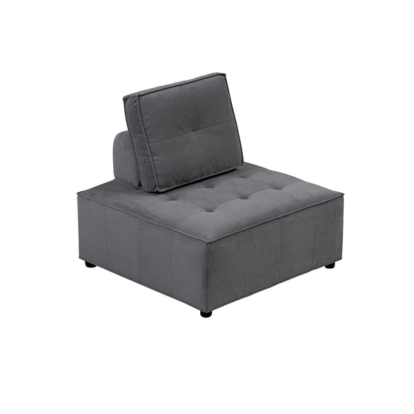 Foret 1pc Armless Seat Modular Extension Lounge Couch Velvet Sofa Dark Grey