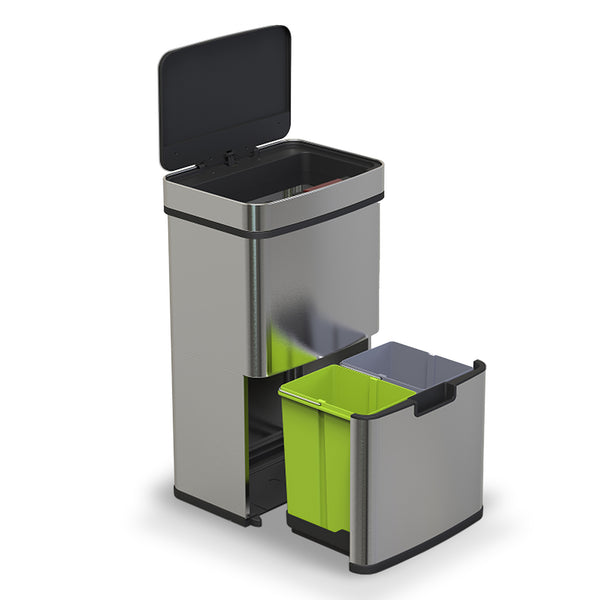 Salesbay 80L Motion Sensor Triple Rubbish Bin Waste Trash Garbage Pull Out Can