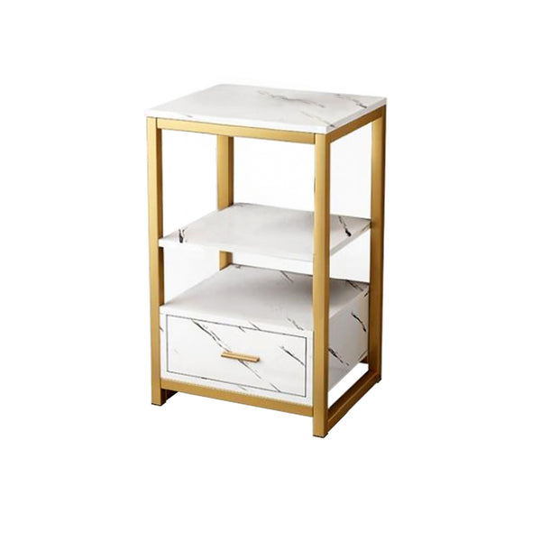 FORET Modern Side Cabinet High Gloss Marble Pattern WH Gold Metal Frame Storage
