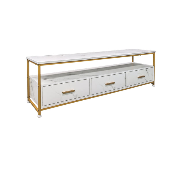 FORET TV Cabinet Entertainment Unit High Gloss Marble Pattern Metal Frame 140cm