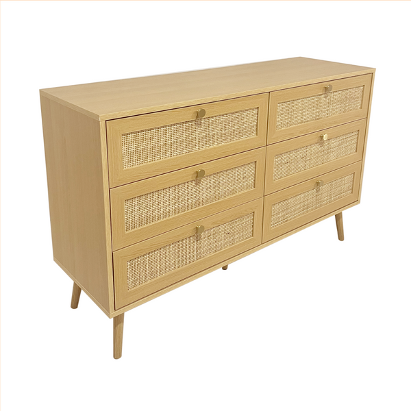Foret 6 Chest of Drawers Rattan Tallboy Cabinet Bedroom Clothes Storage Wood