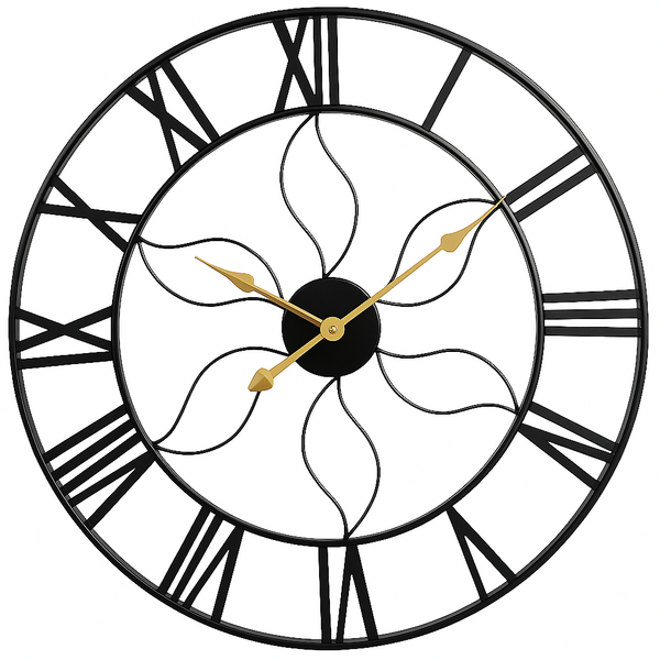 Salesbay 60cm Silent Roman Numerals Wall Clock Retro Metal Vintage Decor
