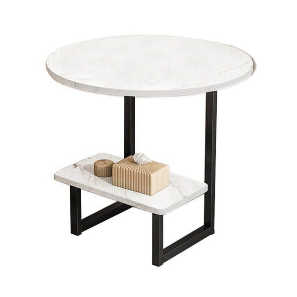 Foret 2 Tier G-Shaped Modern Side Table With Marble Pattern Wood Top Steel Frame 60cm Wws
