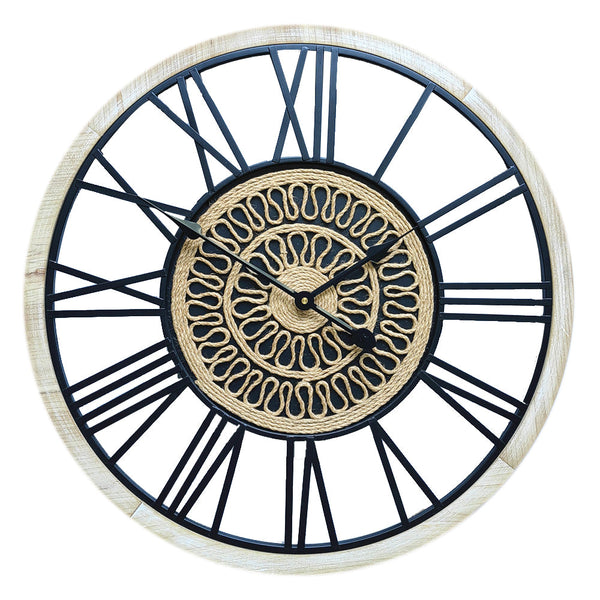 Salesbay Roman Wall Clock Vintage Metal Wood Silent Morden Art Home Decoration 60cm Linen Wws