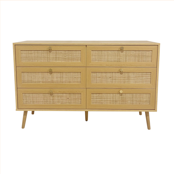 Foret 6 Chest of Drawers Rattan Tallboy Cabinet Bedroom Clothes Storage Wood