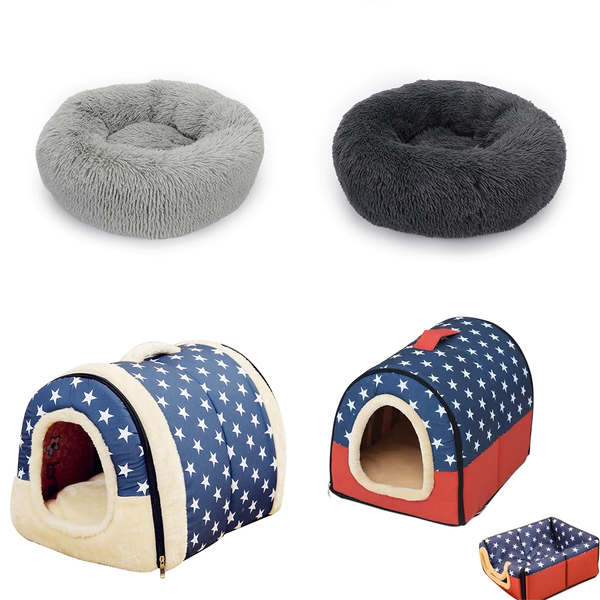 Pet Dog House Kennel Soft Igloo Beds Cat Puppy Warm Plush Round Donut Cushion Fur Fold