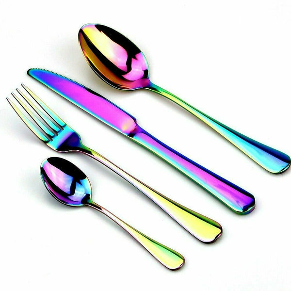 Salesbay Cutlery Set Rainbow 16 pcs Stainless Steel Knife Fork Spoon Stylish Teaspoon Kitchen Wws